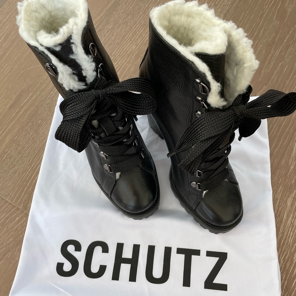 Black Leather Schutz Zhara Winter Bootie - Size 6